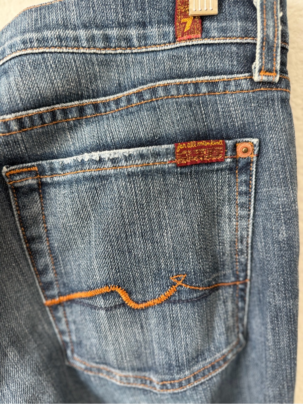 7 For All Mankind Blue Denim Wide Leg Jeans